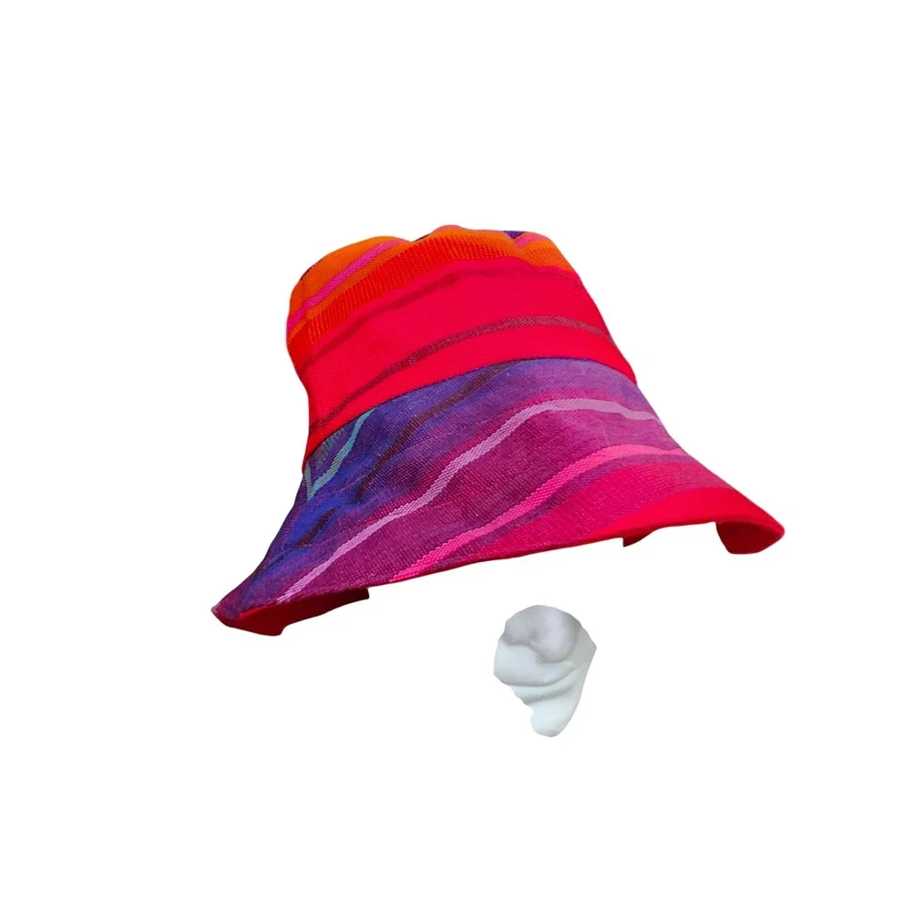 Multicolor Artisan Handwoven Cotton Bucket Hat Boho Festival Sun Hat Wide Brim‎